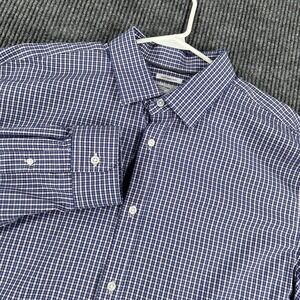 Old Navy Shirt Mens 2XL XXL Blue Check Long Sleeve Button Up Slim Fit Signature